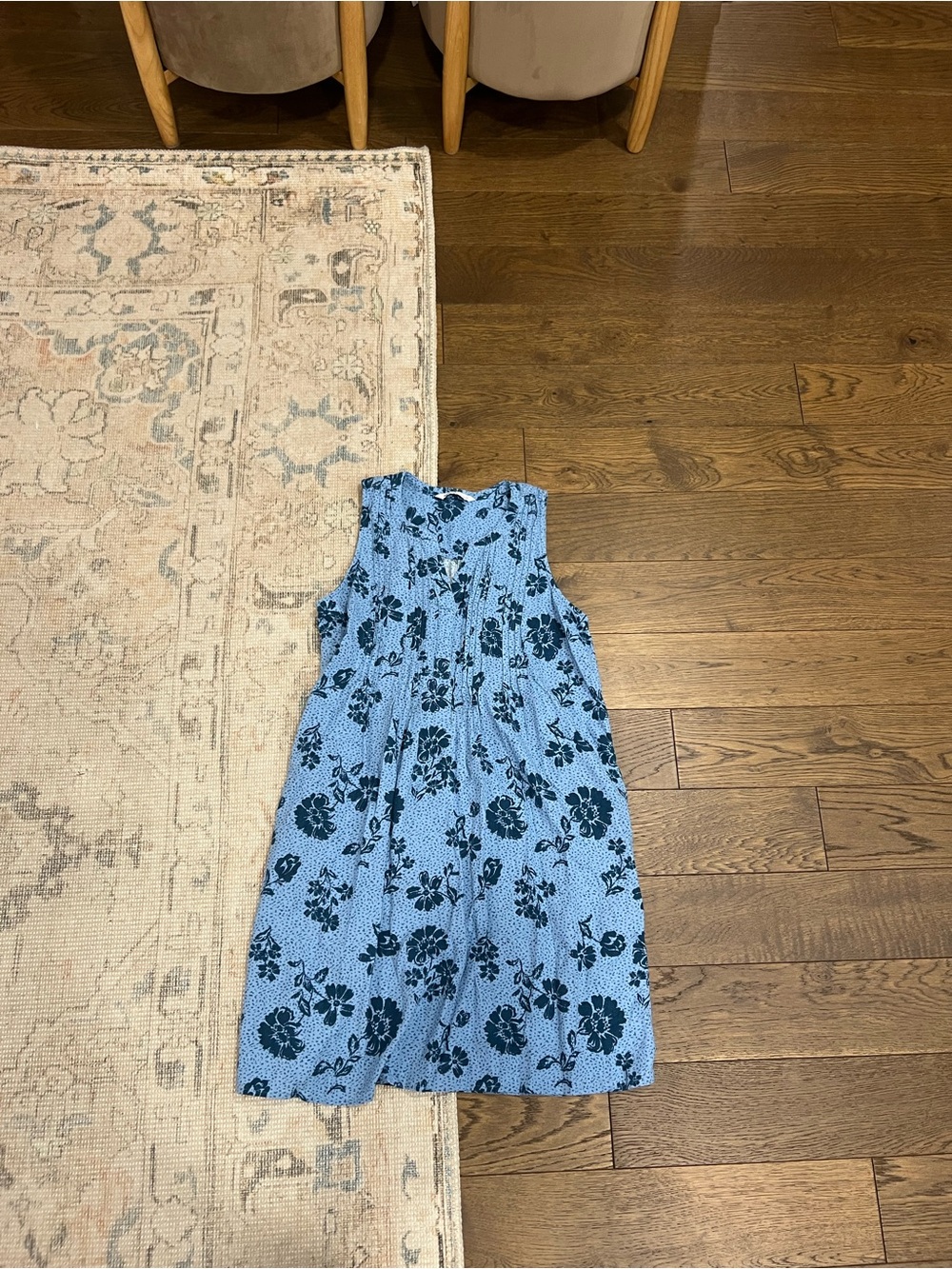 Linen blend- light blue floral sleeveless dress